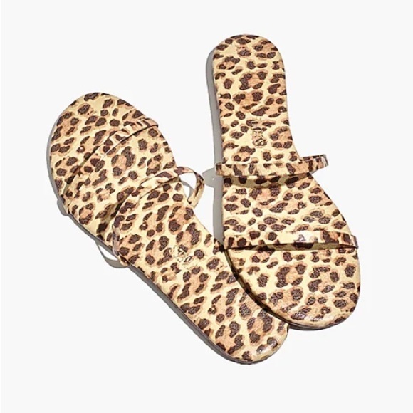 TKEES | Women's Gemma Leopard Printed Leather Slip On Sandals Size 6 - Picture 2 of 9